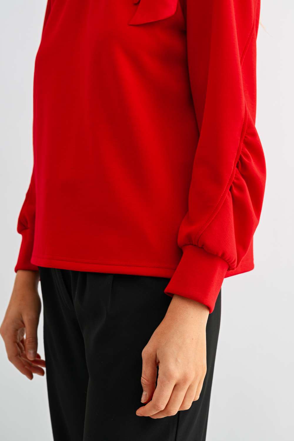 Joh Karl Knit Bow-Tie Shoulder Top in Red at ooh la la! in Grapevine TX 76051