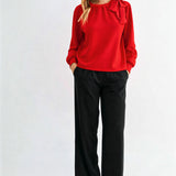 Joh Karl Knit Bow-Tie Shoulder Top in Red at ooh la la! in Grapevine TX 76051