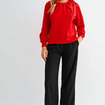 Joh Karl Knit Bow-Tie Shoulder Top in Red at ooh la la! in Grapevine TX 76051