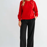 Joh Karl Knit Bow-Tie Shoulder Top in Red at ooh la la! in Grapevine TX 76051