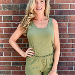 PJ Salvage Rib Knit Lounge Tank Top and Lounge Shorts in Heather Dark Olive at ooh la la! in Grapevine TX 76051