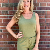 PJ Salvage Rib Knit Lounge Tank Top and Lounge Shorts in Heather Dark Olive at ooh la la! in Grapevine TX 76051