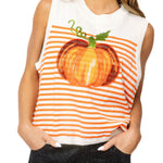 Queen of Sparkles Ivory & Orange Striped Pumpkin Knit Tank at ooh la la! in Grapevine TX 76051