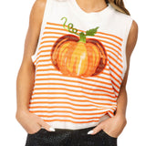 Queen of Sparkles Ivory & Orange Striped Pumpkin Knit Tank at ooh la la! in Grapevine TX 76051