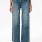 Charming Flowers Embroidered Mid Rise Wide Leg Jeans at ooh la la! in Grapevine TX 76051
