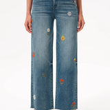 Charming Flowers Embroidered Mid Rise Wide Leg Jeans at ooh la la! in Grapevine TX 76051