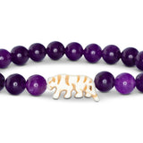 Fahlo Prowl Bracelet with royal deep purple beads and white tiger charm centerpiece