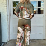 Satin Village Print Pant In Olive at ooh la la! in Grapevine TX 76051