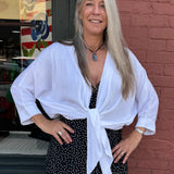 Made in Italy Tie Front Batwing Cardigan in white at ooh la la! in Grapevine TX 76051