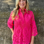 Jade Bell Sleeve Lace Tunic in Hot Pink at ooh la la! in Grapevine TX 76051