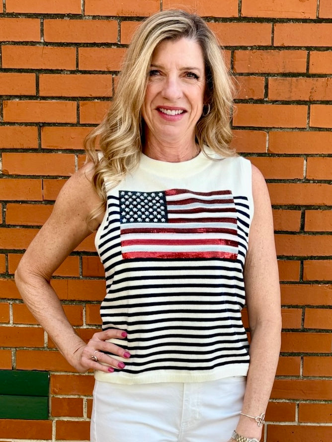 Queen of Sparkles Knit American Flag Stripe Tank at ooh la la! in Grapevine TX 76051