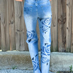 Rose Printed Straight Leg Jeans at ooh la la! in Grapevine TX 76051
