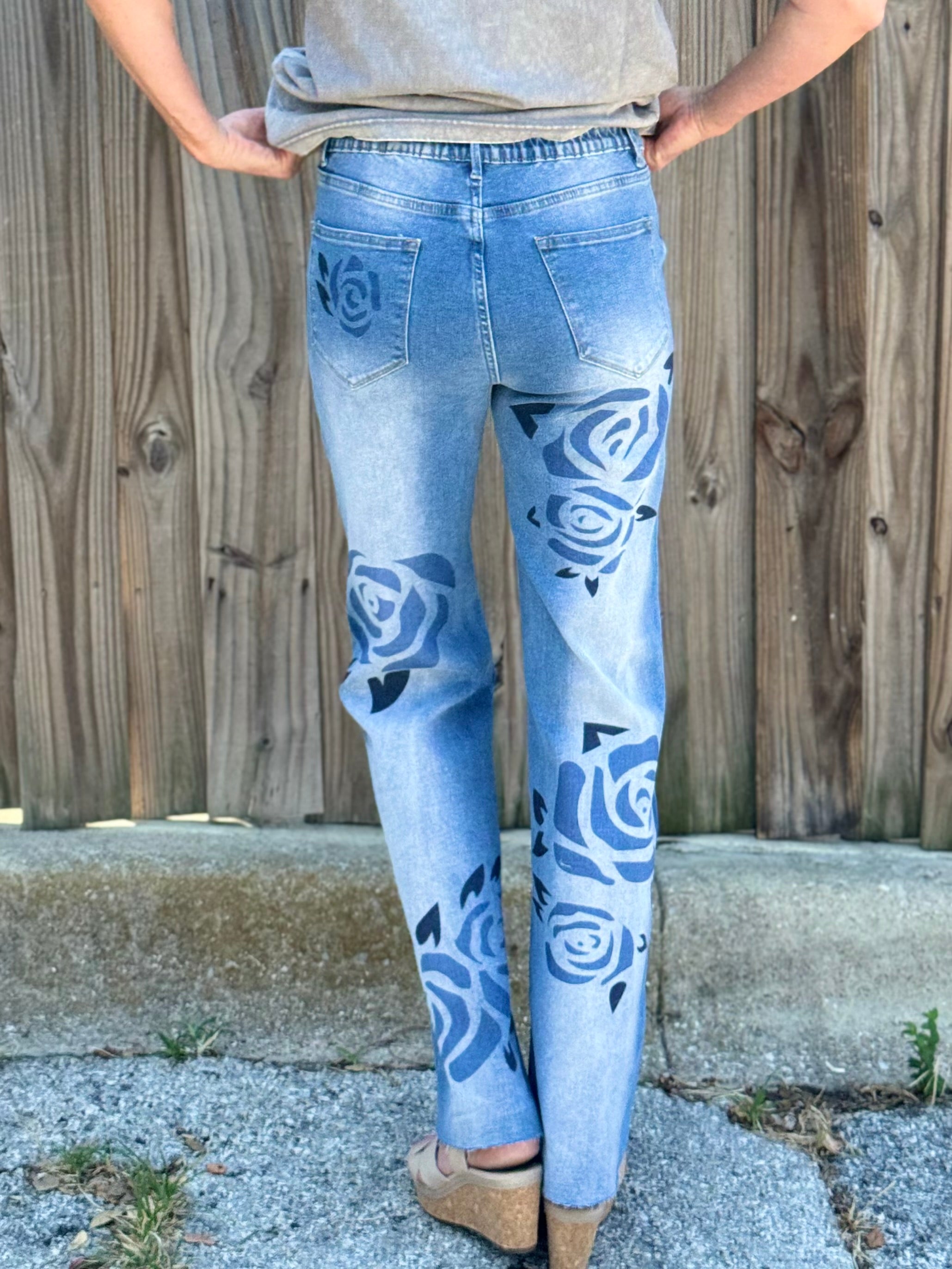 Rose Printed Straight Leg Jeans at ooh la la! in Grapevine TX 76051