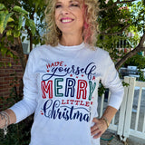 Merry Little Christmas Long Sleeve Tee in white at ooh la la! in Grapevine TX 76051