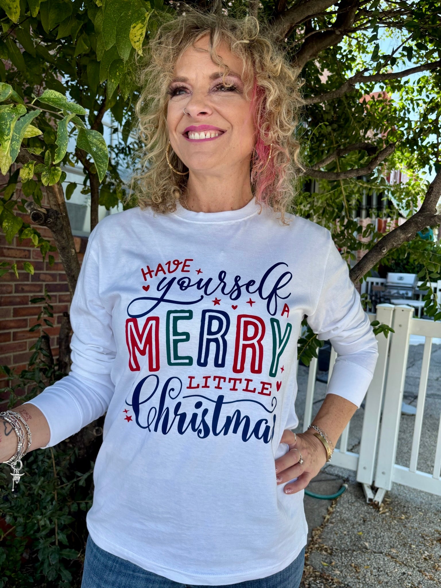 Merry Little Christmas Long Sleeve Tee in white at ooh la la! in Grapevine TX 76051