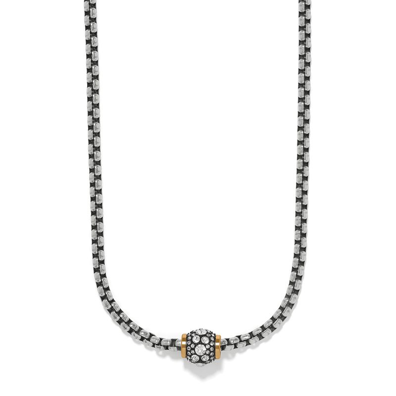 Brighton Meridian Solis Hem Necklace with crystal pavé bead on silver box chain at ooh la la! in Grapevine TX 76051