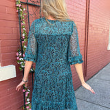 Western Floral Print 3/4 Sleeve Mesh Dress