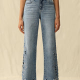 Falling Leaves Crystallized Cutouts Mid Rise Wide Leg Statement Jeans at ooh la la! in Grapevine TX 76051