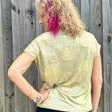 Molly Bracken Metallic V-Neck knit top in gold at ooh la la! in Grapevine TX 76051