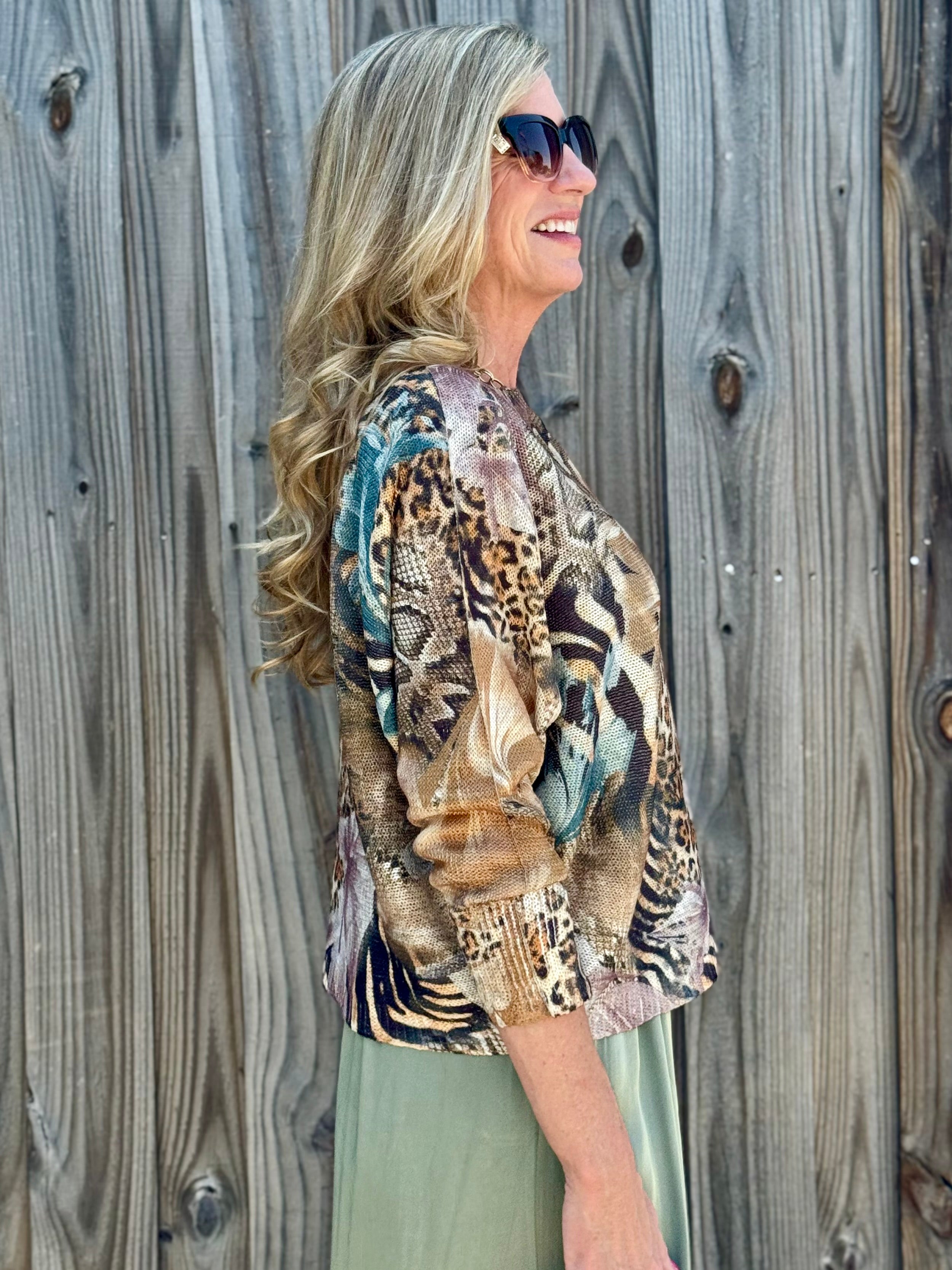 Shimmer Jungle Floral Batwing Sweater at ooh la la! in Grapevine TX 76051