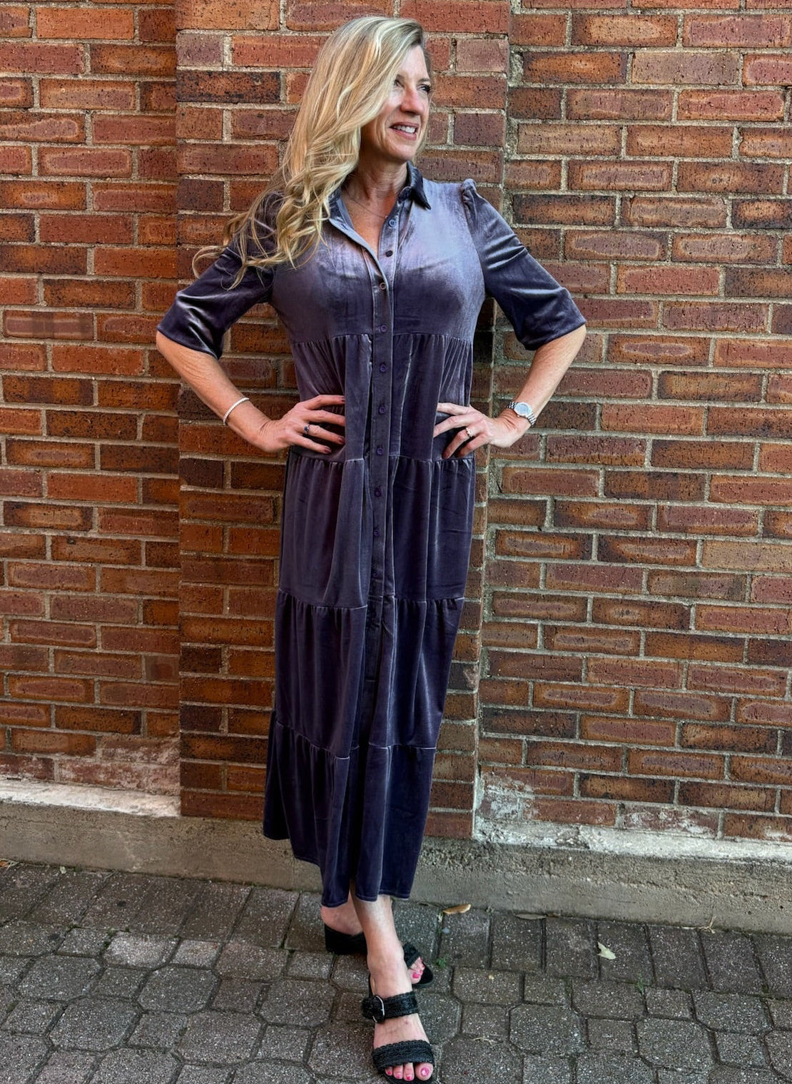 Romance Imagined Velour Midi Dress In mulberry arch la la! in Grapevine TX 76051