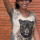 Boujie Sparkly Black Panther Tee with lace print details at ooh la la! in Grapevine TX 76051