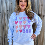 I Love You Collage Sweatshirt In grey at ooh la la! in Grapevine TX 76051