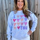 I Love You Collage Sweatshirt In grey at ooh la la! in Grapevine TX 76051