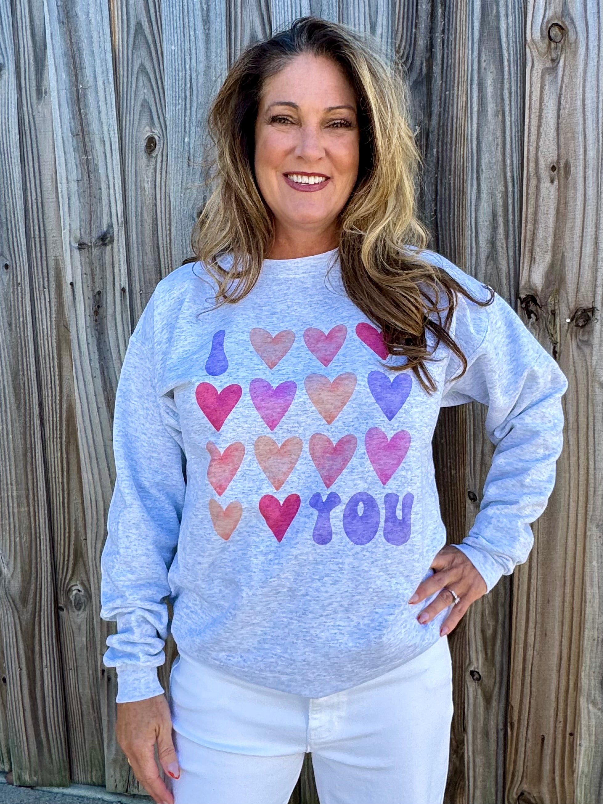I Love You Collage Sweatshirt In grey at ooh la la! in Grapevine TX 76051