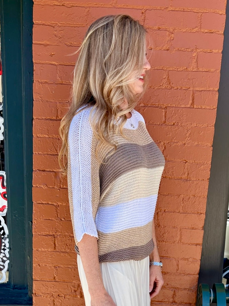 Glitter Stripe Boat Neck Sweater in taupe at ooh la la! in Grapevine TX 76051