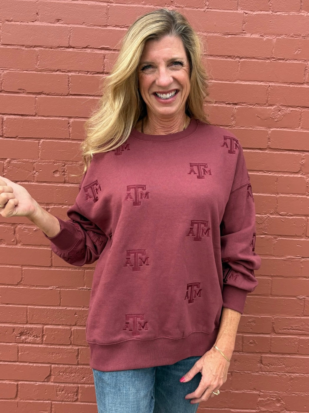 Texas A&M Repeat Logo Lantern Sleeve Sweatshirt at ooh la la! in Grapevine TX 76051
