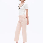 Pale dogwood jeans, high rise wide leg crop, raw hem denim, pink wide leg jeans, super stretch cropped jeans, women's spring denim, pastel wide leg pants, comfortable stretch jeans. at ooh la la! in Grapevine TX 76051