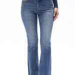 High Rise Boot Cut Brass Rivet Trim Jeans in Medium Blue at ooh la la! in Grapevine TX 76051