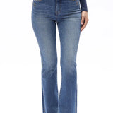 High Rise Boot Cut Brass Rivet Trim Jeans in Medium Blue at ooh la la! in Grapevine TX 76051