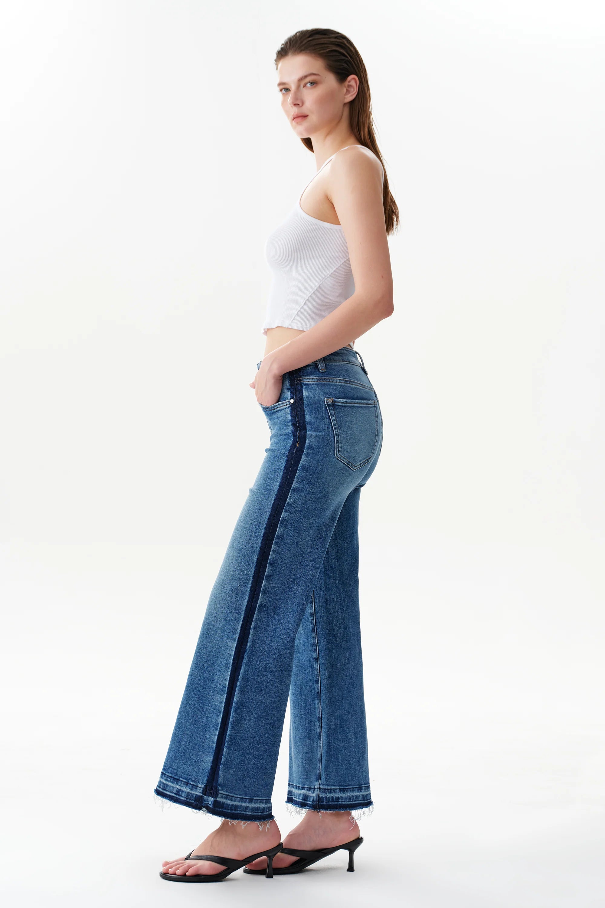 Mid Rise Wide Leg Jean with Dark Seam Detail at ooh la la! in Grapevine TX 76051