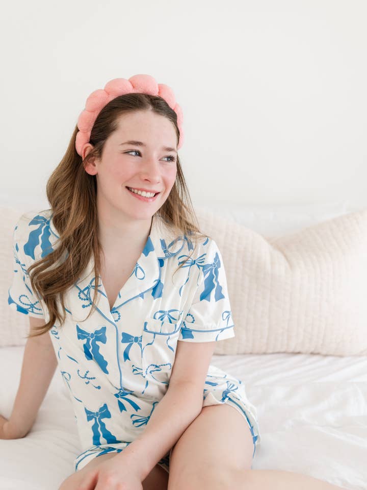 Sweet Dreams Blue Bow Pajama Shorts Set at ooh la la!  in Grapevine TX 76051