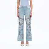 High Rise Lace Front Straight Leg Jeans in light blue at ooh la la! in Grapevine TX 76051