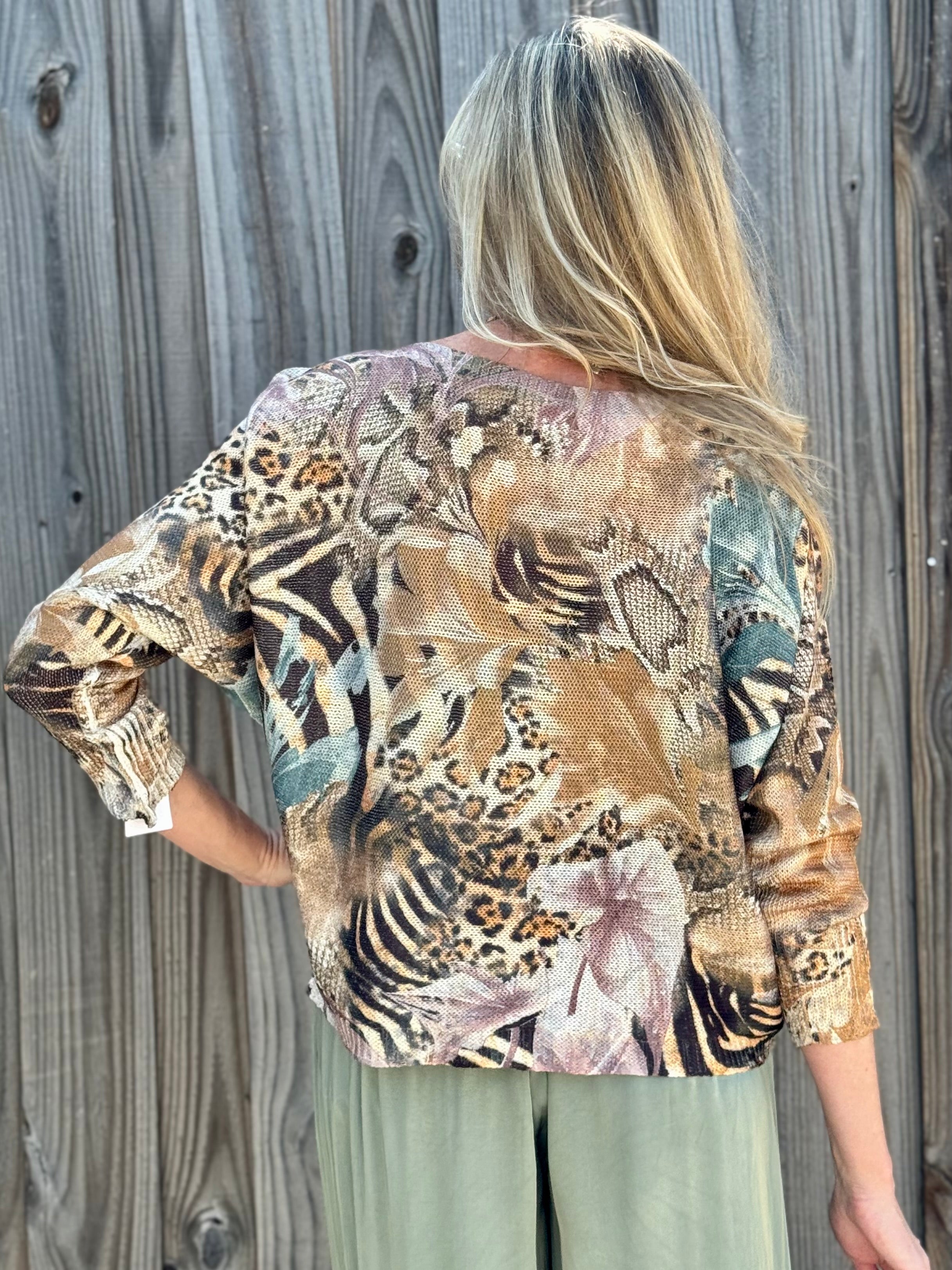 Shimmer Jungle Floral Batwing Sweater at ooh la la! in Grapevine TX 76051