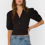 Velvet Heart Kansas Puff Sleeve Blouse in black with V-neck and buttons at ooh la la! in Grapevine TX 76051