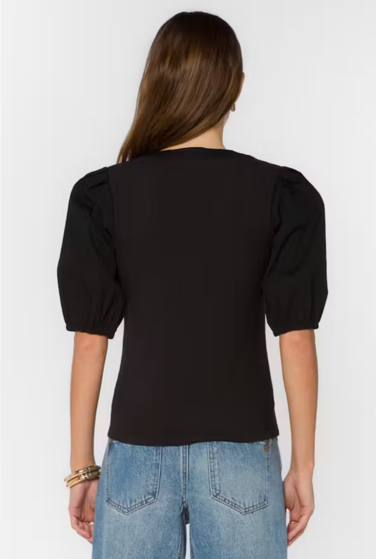 Velvet Heart Kansas Puff Sleeve Blouse in black with V-neck and buttons at ooh la la! in Grapevine TX 76051