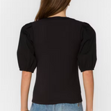 Velvet Heart Kansas Puff Sleeve Blouse in black with V-neck and buttons at ooh la la! in Grapevine TX 76051