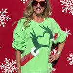 Queen of Sparkles Green Grinch Heart Hands Sweatshirt at ooh la la! in Grapevine TX 76051