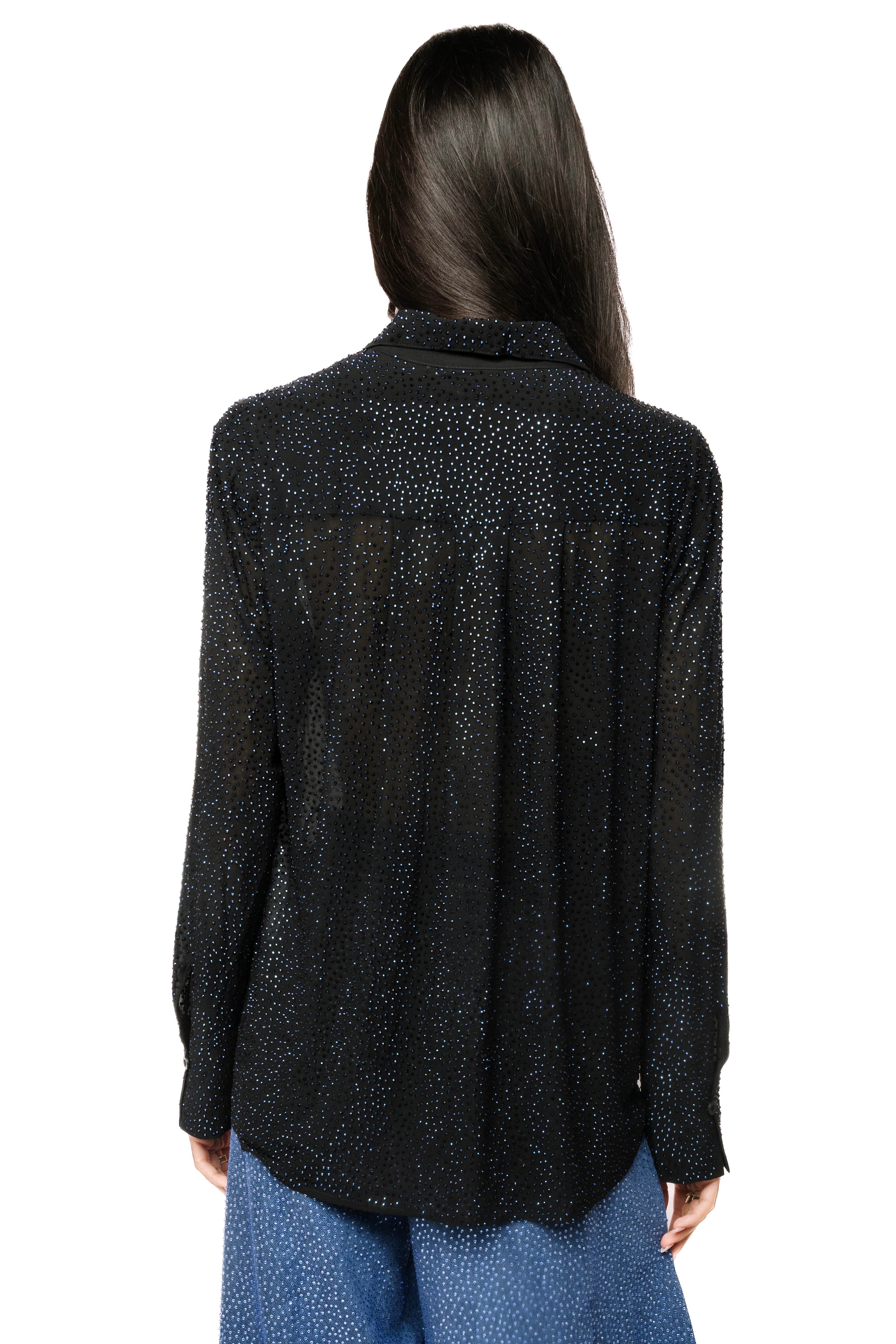 Queen of Sparkles Black Silk Rhinestone Button Up Top at ooh la la! in Grapevine TX 76051