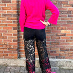 High Rise Wide Leg Lace Denim Jeans With Rhinestones in black at ooh la la! in Grapevine TX 76051