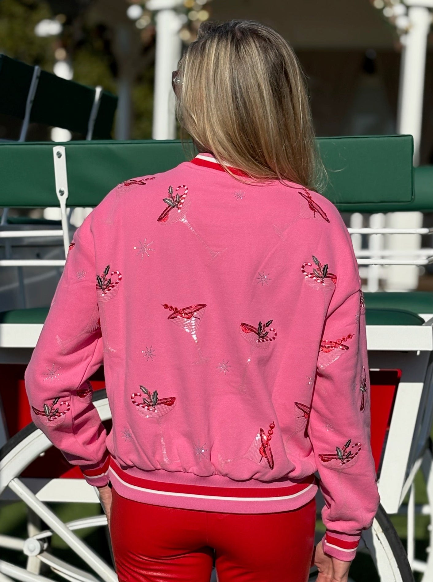 Queen of Sparkles Bright Pink Christmas Cocktail Sweatshirt at ooh la la! in Grapevine TX 76051