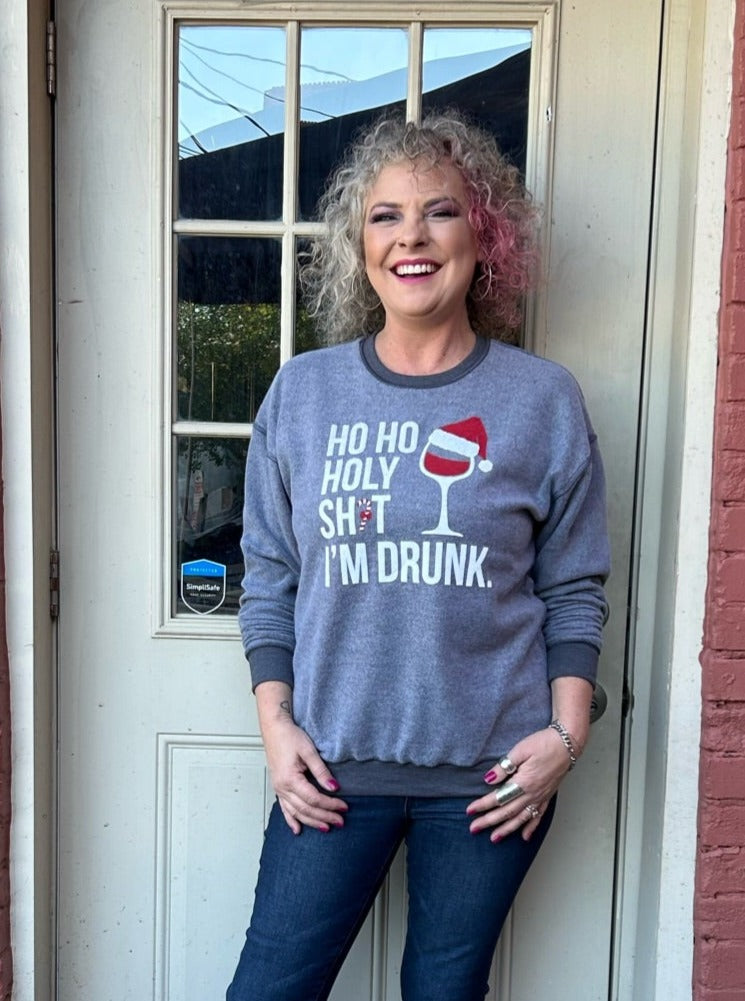 Inverted Christmas Sweatshirt - Ho Ho Holy Sh*t I'm Drunk at ooh la la! in Grapevine TX 76051