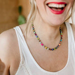 TOVA jewelry, crystal statement necklace, Sarina POP, colorful choker, premium crystal jewelry, brass base necklace, boutique fashion accessories, luxury layering necklace at ooh la la! in Grapevine TX 76051

