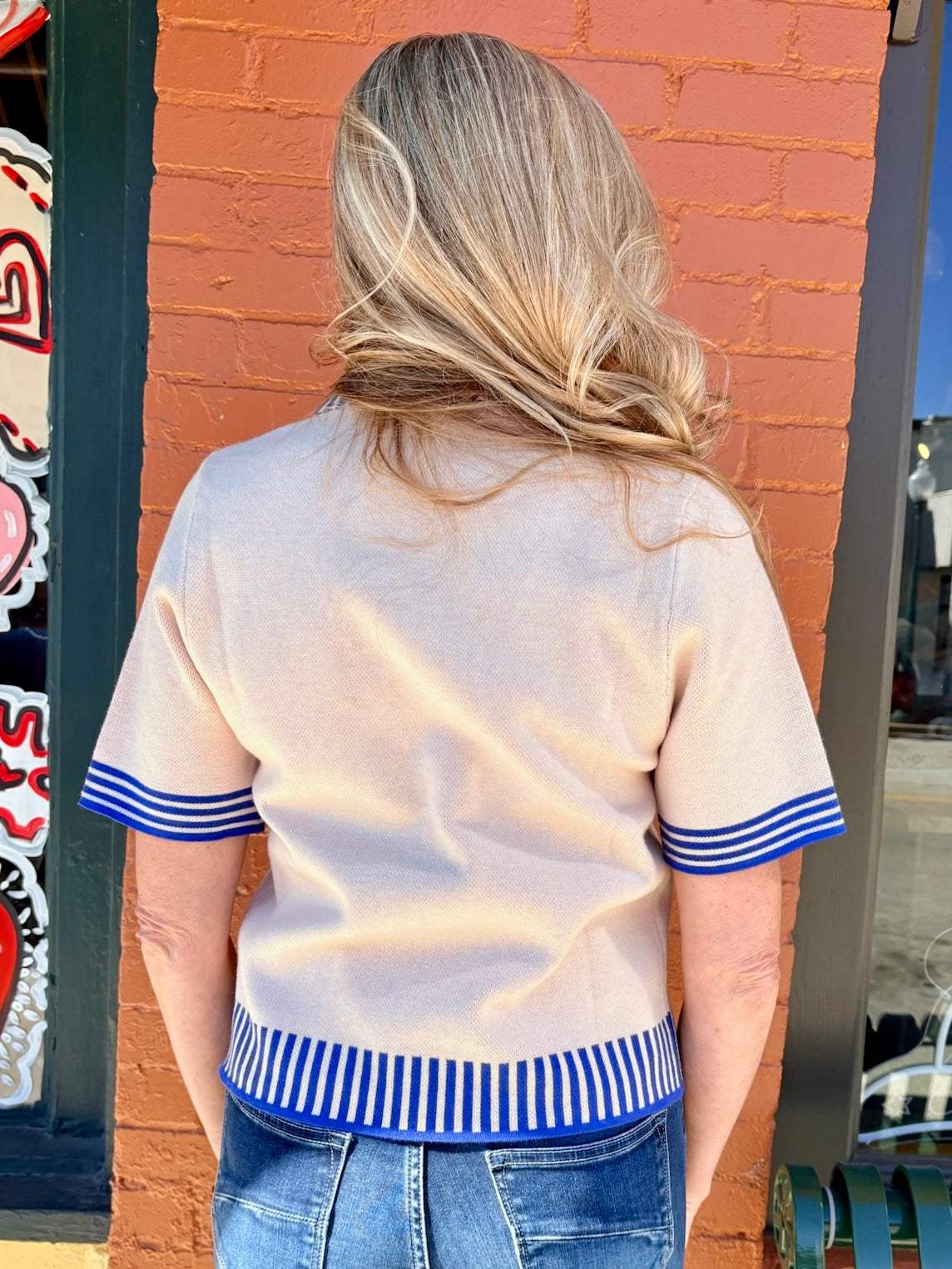 Knit Floral Stripe Trim Button Top at ooh la la! In Grapevine TX 76051