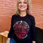 Christmastime Glitter Print Long Sleeve Tee in black at ooh la la! in Grapevine TX 76051