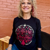 Christmastime Glitter Print Long Sleeve Tee in black at ooh la la! in Grapevine TX 76051